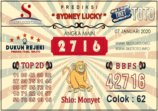 Prediksi Togel SYDNEY LUCKY TIKETTOTO 07 JANUARI 2020