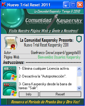 Resetter Kaspersky Internet Security 2011