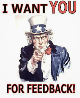 This is a picture of a man saying he want your feedback
