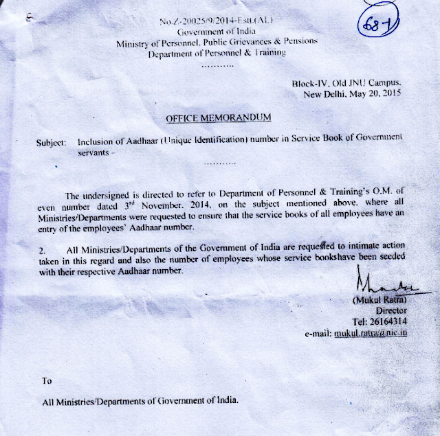Inclusion Of Aadhar Number Unique Identification Number In Service inclusion-of-aadhar-number-unique-identification-number-in-service