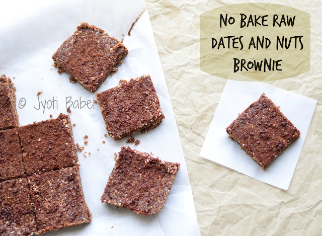 No Bake Dates and Nuts Brownies | A healthy, quick and raw brownie made with a handful of ingredients. www.jyotibabel.com