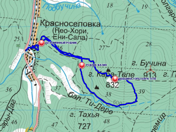 Карта маршрута на гору Кара-Тепе