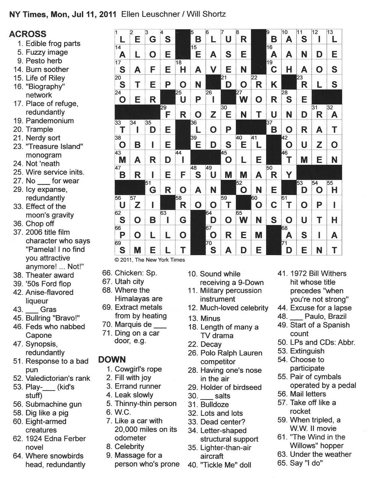 The New York Times Crossword in Gothic 07.11.11 — The Monday Crossword