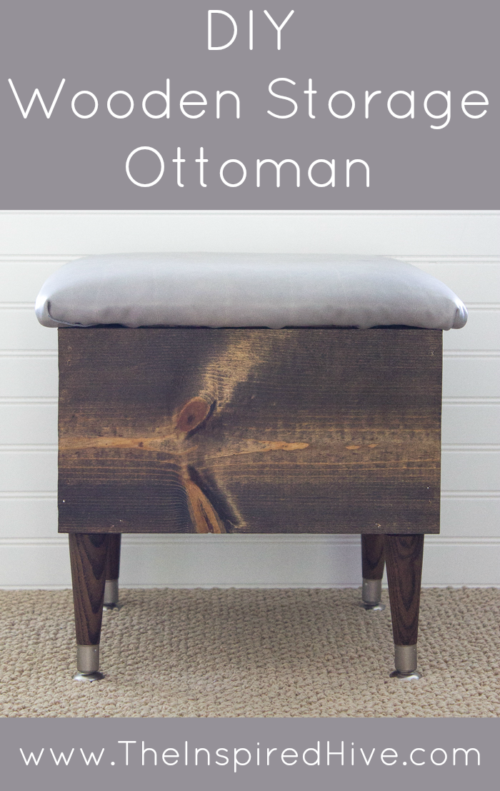 How to make an easy DIY wooden storage ottoman with a leather upholstered lid. #MonthlyDIYChallenge