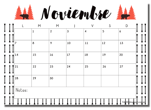 Calendario par noviembre: listo para descargar gratis