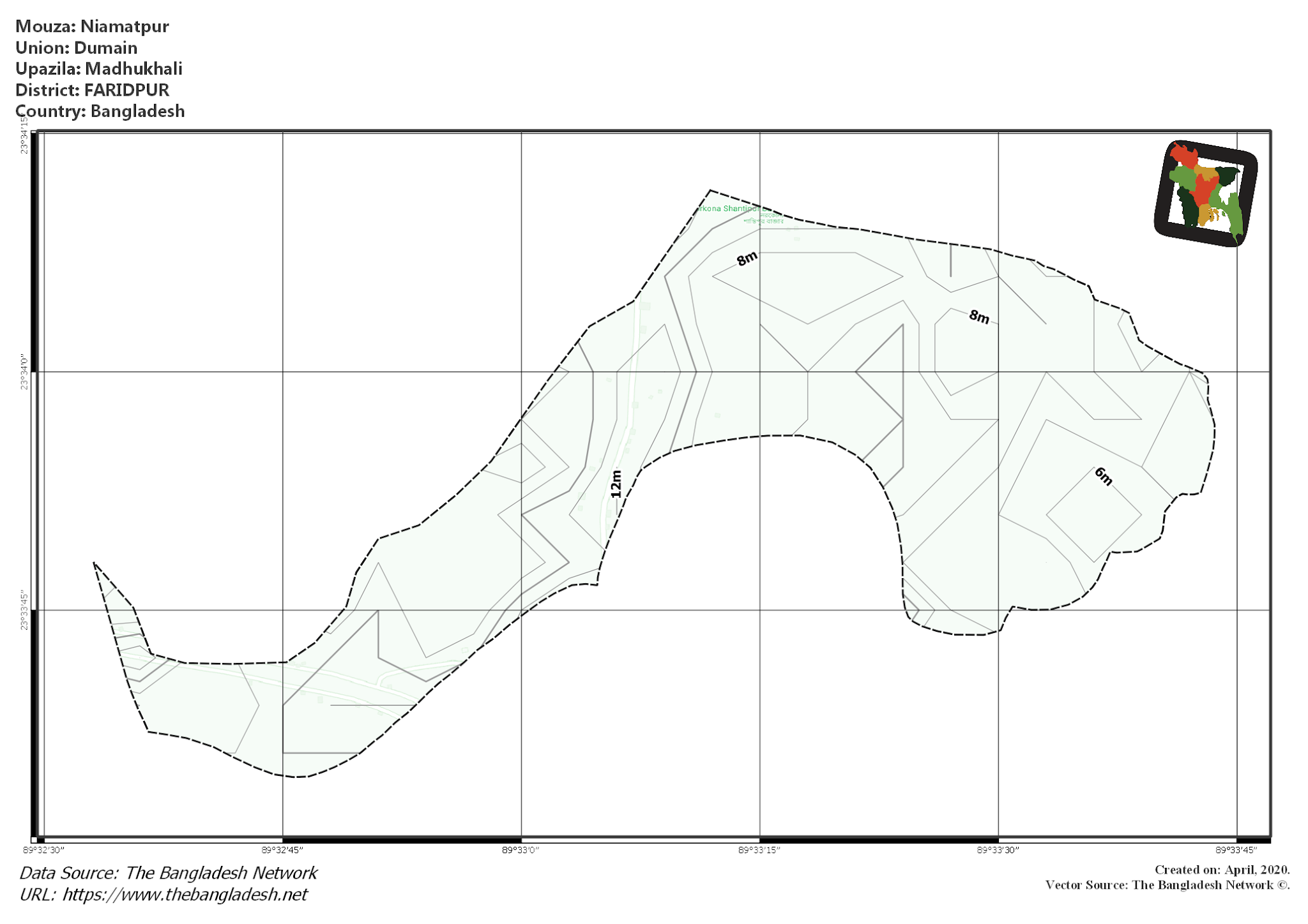 Map of Niamatpur Mouza of Madhukhali Upazila, FARIDPUR, Bangladesh.