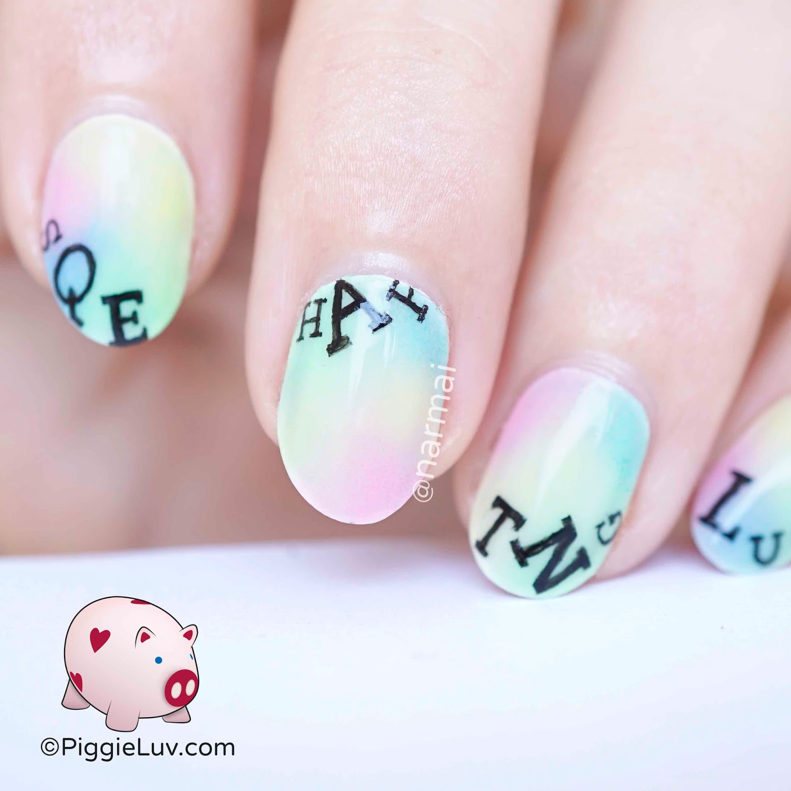 PiggieLuv: Pastel glow letters nail art