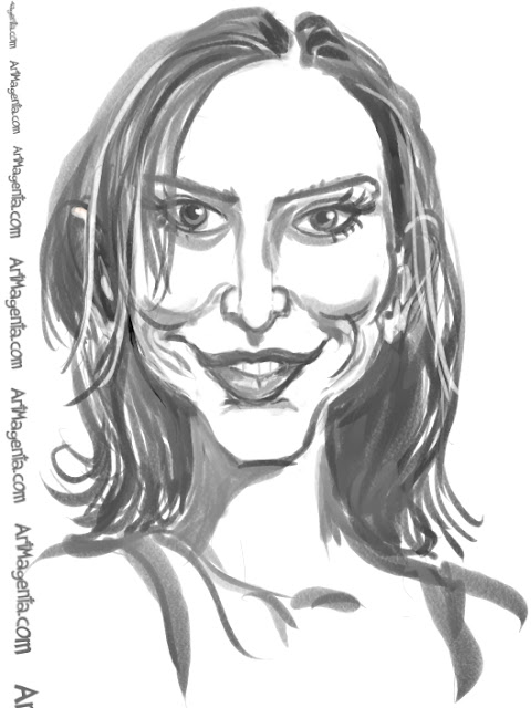 Calista Flockhart  caricature cartoon. Portrait drawing by caricaturist Artmagenta.
