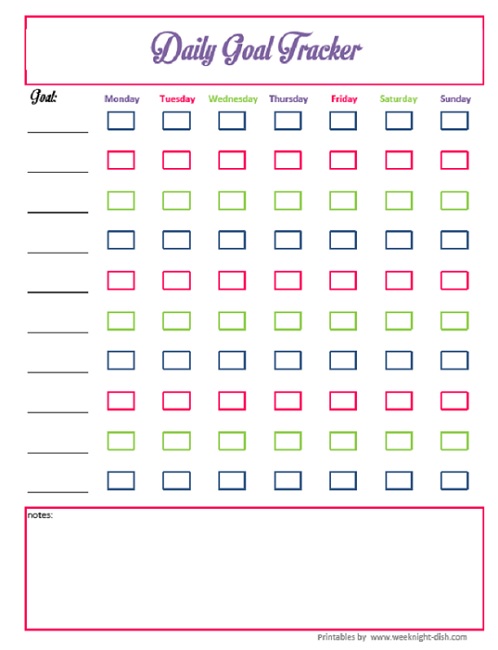 daily goal tracker weeknight dish daily goal tracker