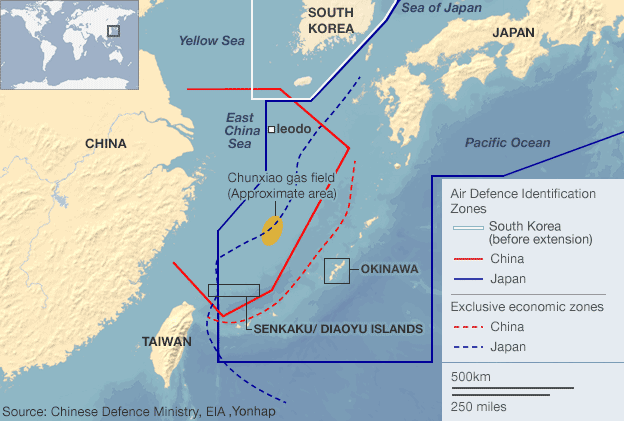 Image Attribute: East China Sea Maritime Claims / Source: Chinese Defence Ministry, EIA, Yonhap