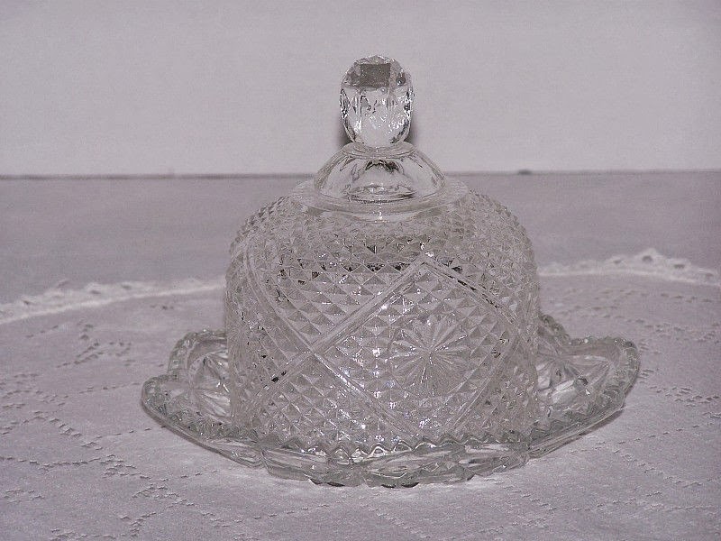 LilacsNDreams Shoppe Vintage Avon Butter Dish Fostoria Pressed Glass 1970s
