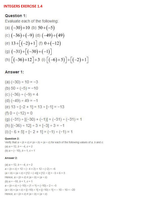 NCERT Solutions of Class 7 MATHS Chapter 1 INTEGERS EXERCISE 1.4 01