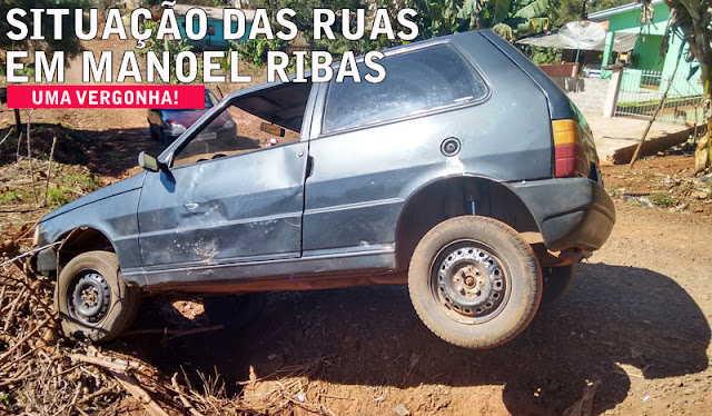 Manoel Ribas: Veiculo Fiat Uno cai em buraco na Rua 21 de Abril