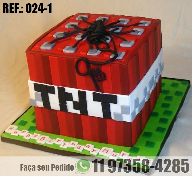 Bolo de Pasta Americana: Bolo Minecraft TNT quadrado de Pasta