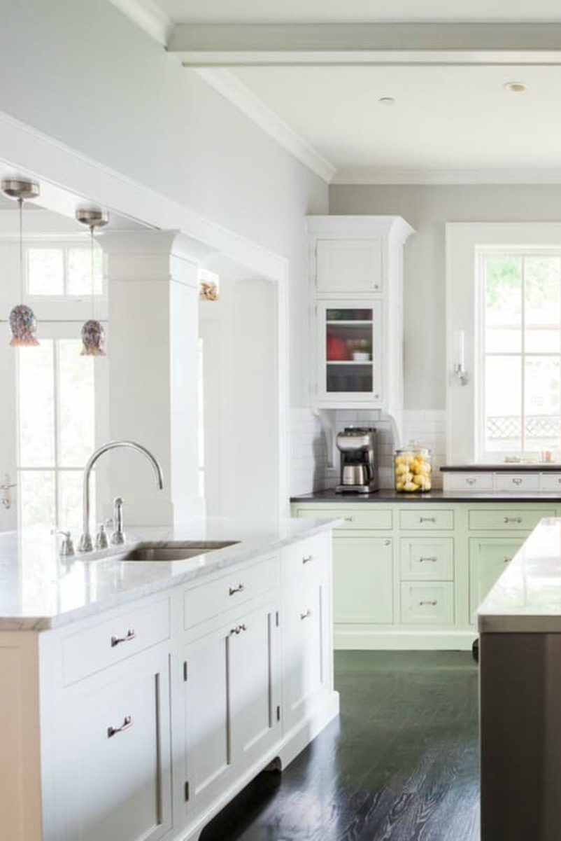 Modern farmhouse kitchen with custom Shaker cabinets on Hello Lovely Studio