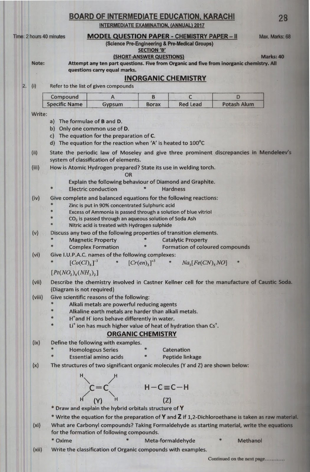 Education Is The Key To Success Chemistry Paper 2 (English And Urdu