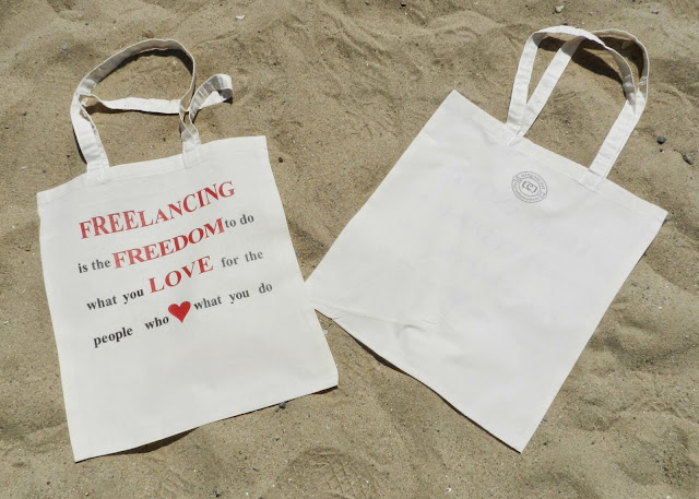 Freelancing is Freedom Red Tote (logo on the back) via www.elingual.net and www.spreadthewordwear.com #SpreadTheWordWear Freelancing is Freedom Red Tote