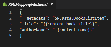 Liquid Template Used for Transforming data into required JSON format (SP List Item Data)