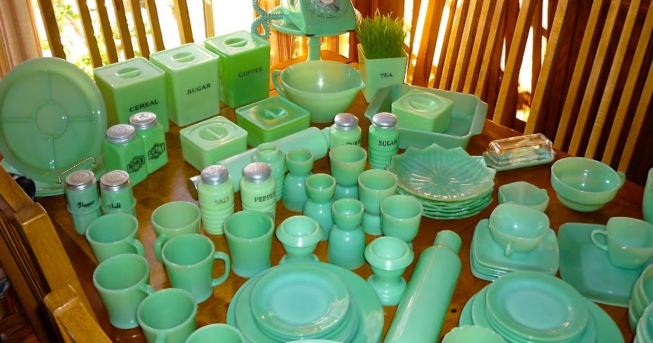 Collection Of Green Glass, Jadeite Fire King. Shaker, M