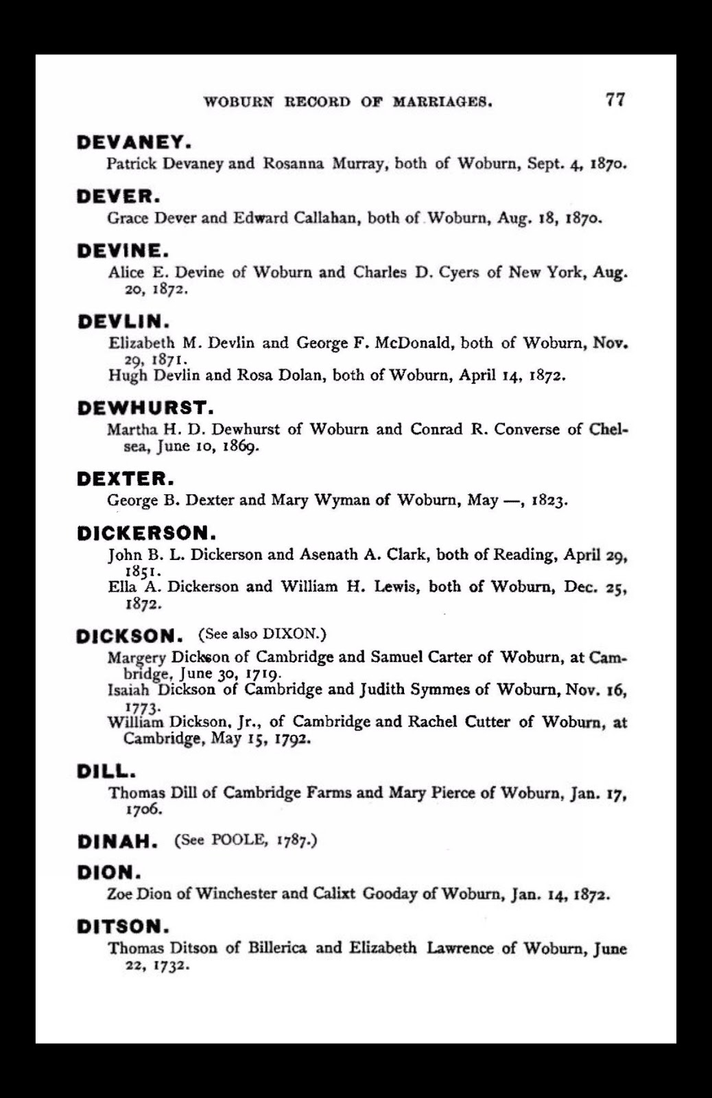 GeneaMusings 1705/6 Marriage of Thomas Dill and Mary Pierce in Woburn
