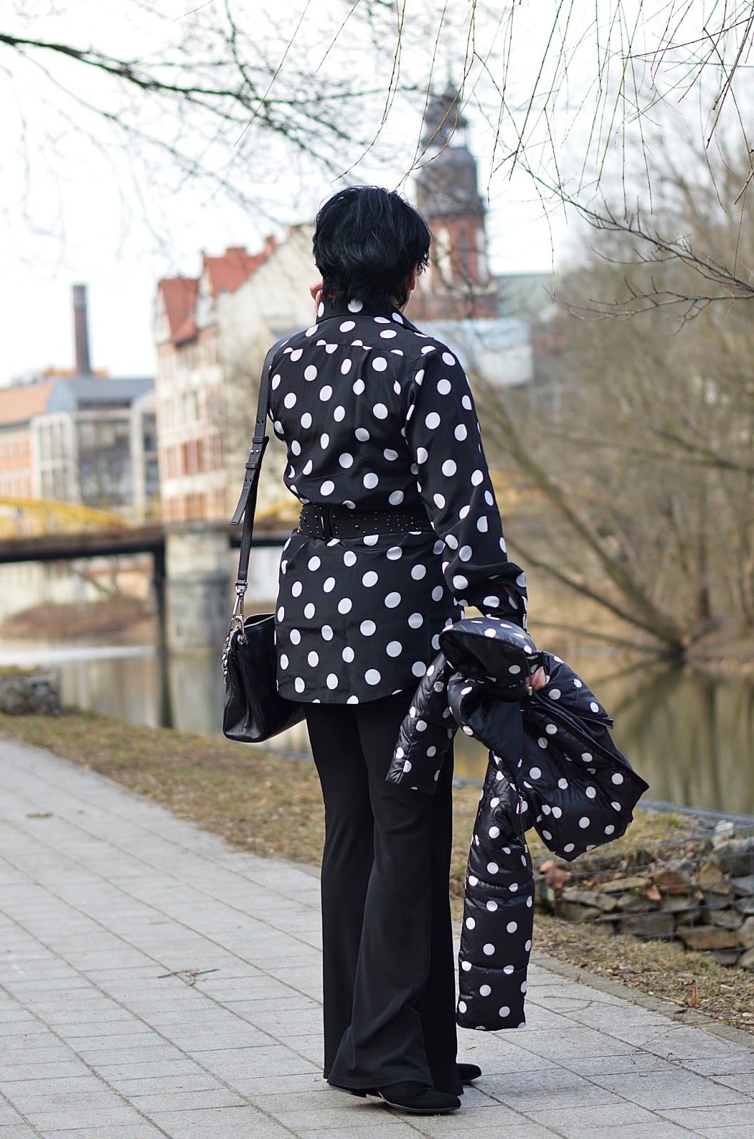 Polka dots skirt, black and white polka dots