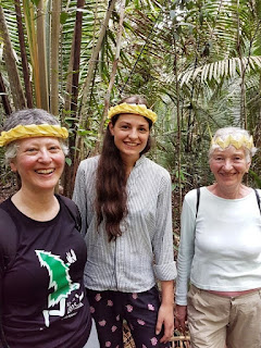 Me, Ina and Rosel wearing crowns woven from palm fronds
