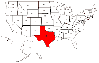 Map of Texas in United States