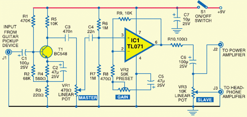 NTE Electronics Circuit: Electric Guitar Preamplifier