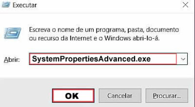 Comando Propriedades Avançadas do Sistema Windows