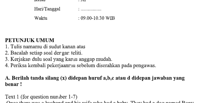 Soal Pts I B Inggris Kls Xi 2019 2020 Bedah Sekolah
