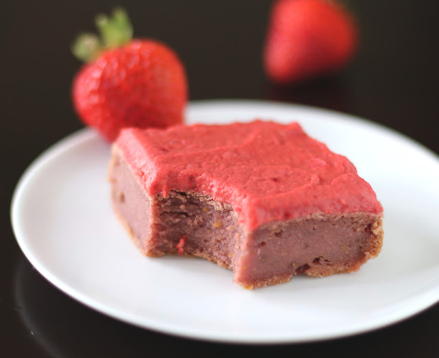 Healthy Strawberry Blondies with Strawberry Frosting