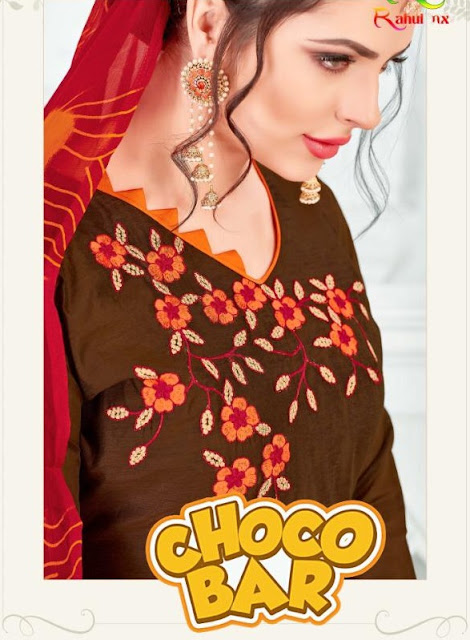 Rahul nx Chocobar Modal Silk With Embroidered Churidar Dress Material