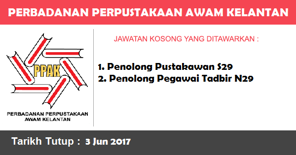 Jawatan Kosong di Perbadanan Perpustakaan Awam Kelantan (PPAK) Jawatan Kosong di Perbadanan Perpustakaan Awam Kelantan (PPAK)