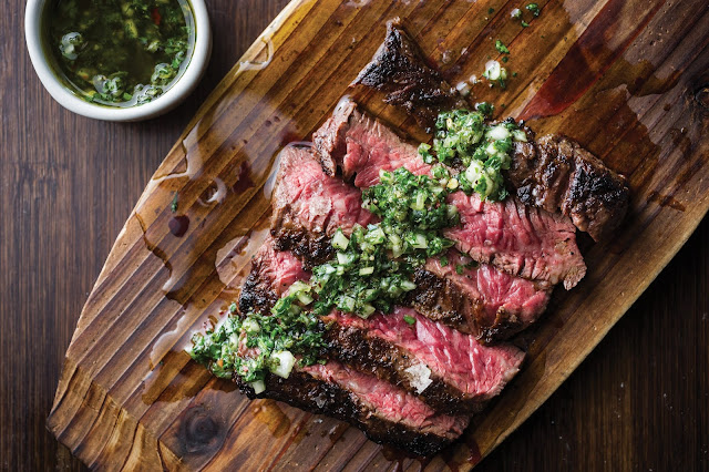 GRILLED FLAT IRON STEAK WITH BLUE CHEESE-CHIVE BUTTER GRILLED FLAT IRON STEAK WITH BLUE CHEESE-CHIVE BUTTER