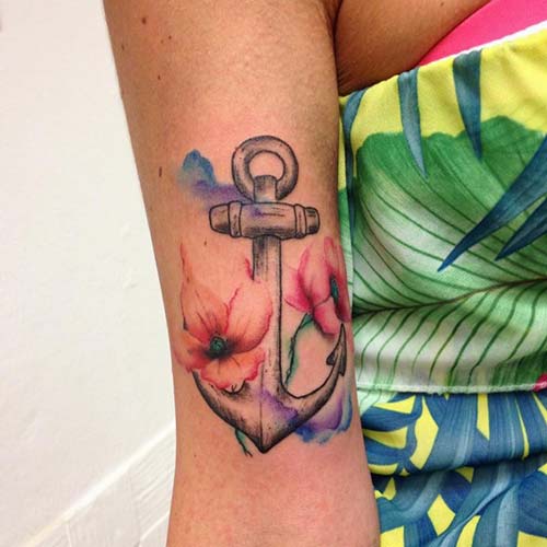 colorful anchor tattoo with flower renkli çiçekli çapa dövmesi colorful anchor tattoo with flower renkli çiçekli çapa dövmesi