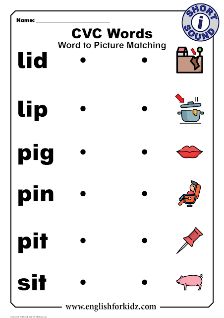 CVC words with pictures for kindergarten and elementary school - short i sound