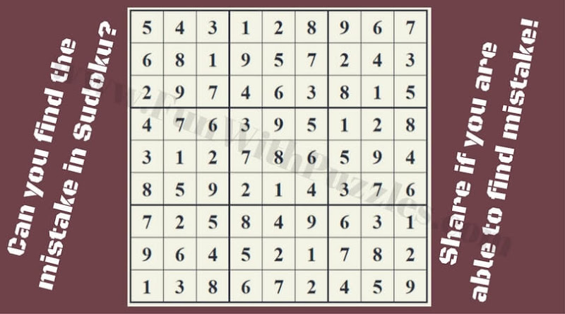 Sudoku Mistake Puzzle Can you quickly find the mistake in this Sudoku puzzle?