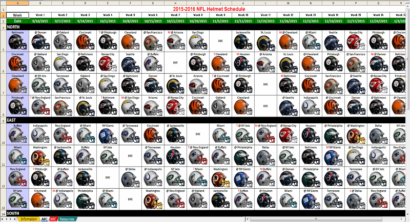 nfl schedule in excel