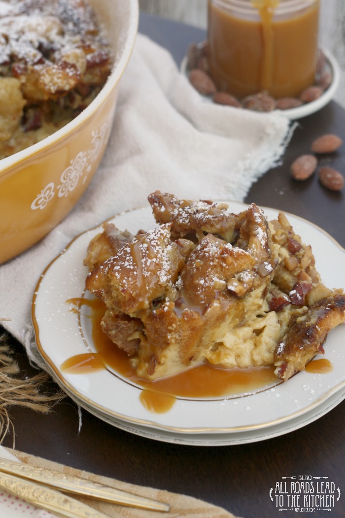 Almond Pretzel Bread Pudding ProgressiveEats All Roads Lead to the