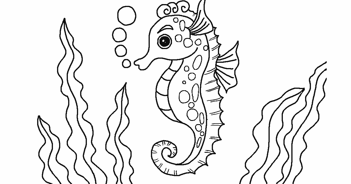 Gambar Mewarnai Kuda Rumput Laut Untuk Anak-Anak