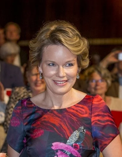 Queen Mathilde attend last semi finals of Queen Elisabeth Piano Music Competition 2016. Queen Mathilde wore Haus Covdeyre Dress