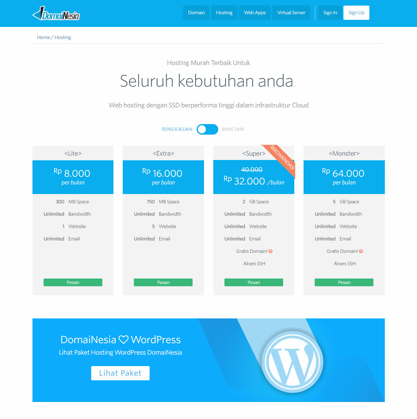 Daftar Paket Domain dan Hosting Domainesia Daftar Paket Domain dan Hosting Domainesia