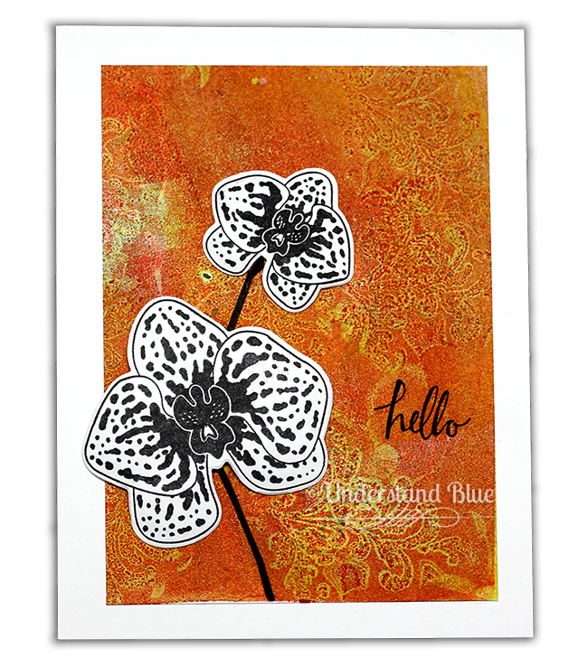 Climbing Orchid card with ink layered background by Understandblue