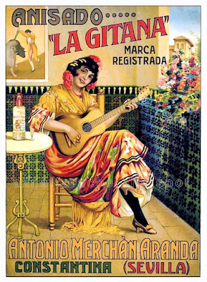 Cartel publicitario de Anisado La Gitana - Fábrica de Antonio Merchán Aranda - CONSTANTINA Cartel publicitario de Anisado La Gitana - Fábrica de Antonio Merchán Aranda - CONSTANTINA