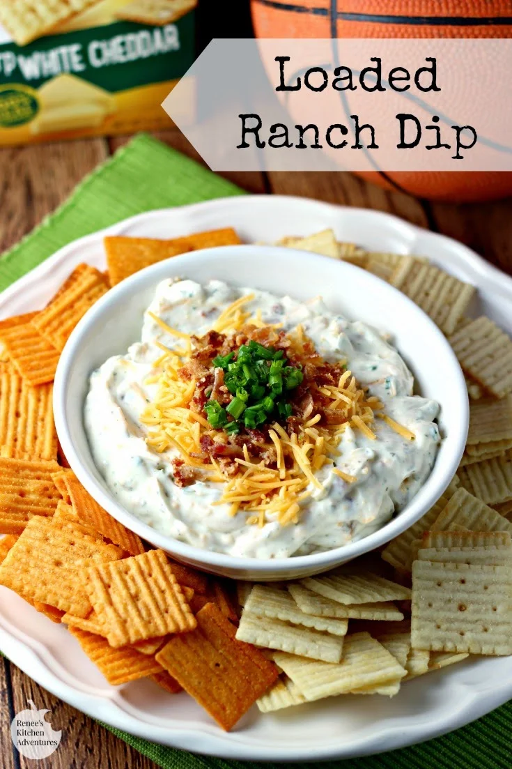 Loaded Ranch Dip | Renee's Kitchen Adventures: Cool ranch, bacon, cheese, and chives make this dip irresistible! 