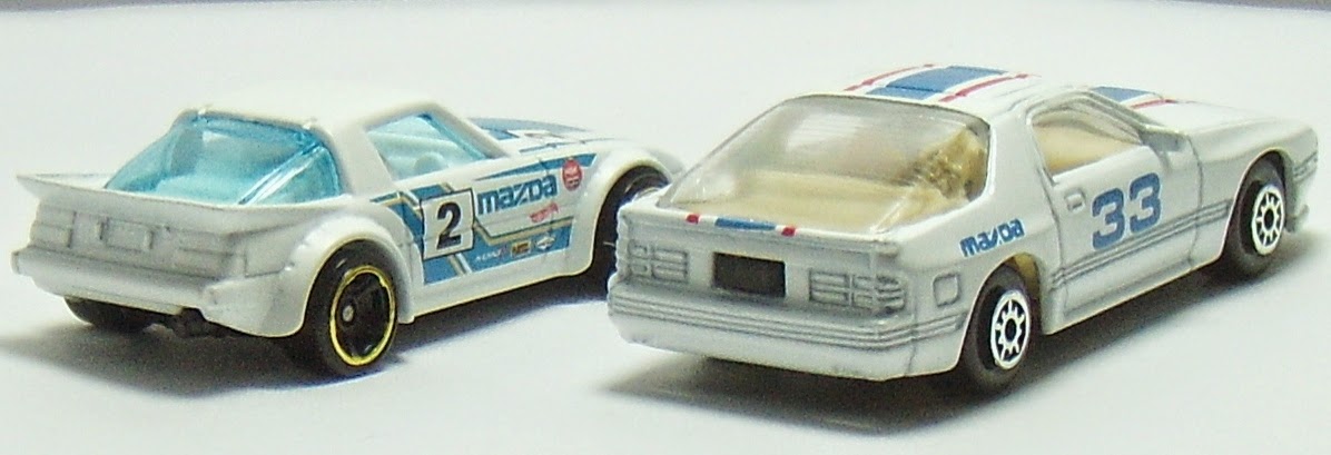 Hot Wheels 1979, Maisto 1986, and Matchbox 1993 Mazda RX7