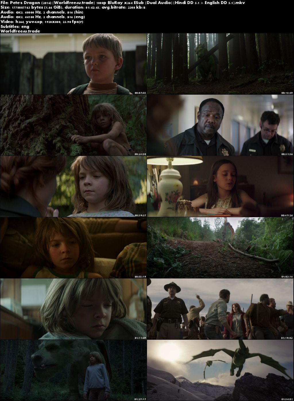 Pete’s Dragon 2016 BRRip 300MB Hind Dubbed Dual Audio 480p Download