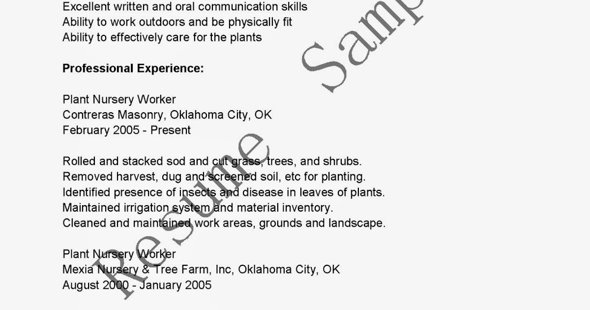 Plant Worker Resume