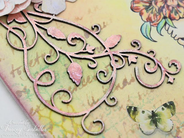Scraps of Elegance scrapbook kits mixed media stamping video tutorial: Prima Princess & Watercolor Pencils Canvas, w/our Jun2017 kit, by Tracey Sabella