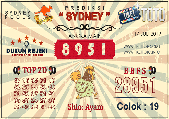 Prediksi Togel SYDNEY TIKETTOTO 17 JULI 2019